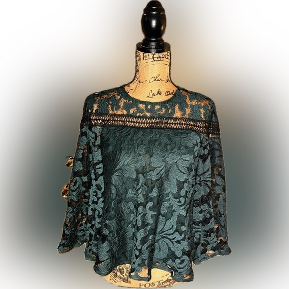 Prose & Poetry Tops - Prose & Poetry Anthropologie Whimsigoth Green Lace Bell Sleeve Sheer Moody XS